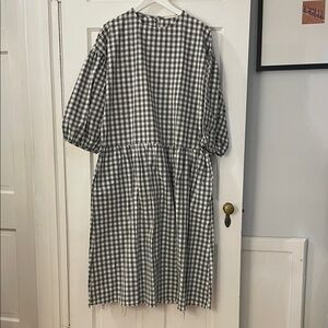 April meets October, Gingham Midi Dress in Gray and White, One Size